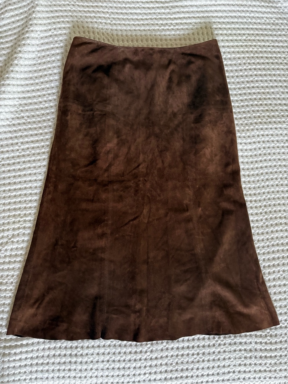 Genuine Leather Brown Suede Midi Skirt John Patrick